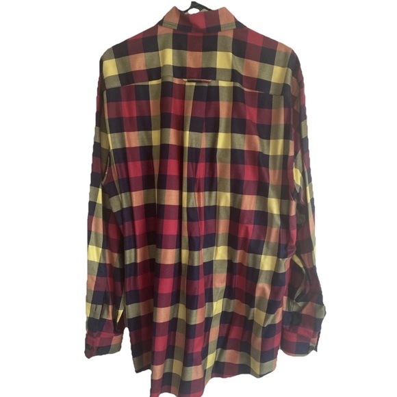 Orvis Men’s Large Plaid 100% Cotton Shirt Shades of Red Yellow Blue - Picture 2 of 5